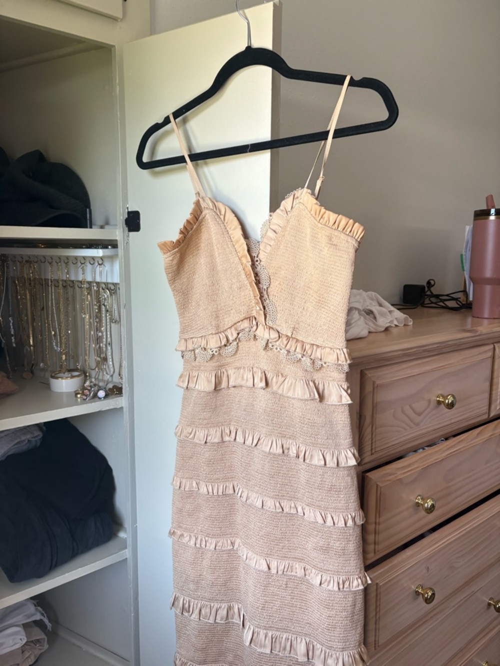 V. Chapman Blush Ruffle-Trim Midi Dress